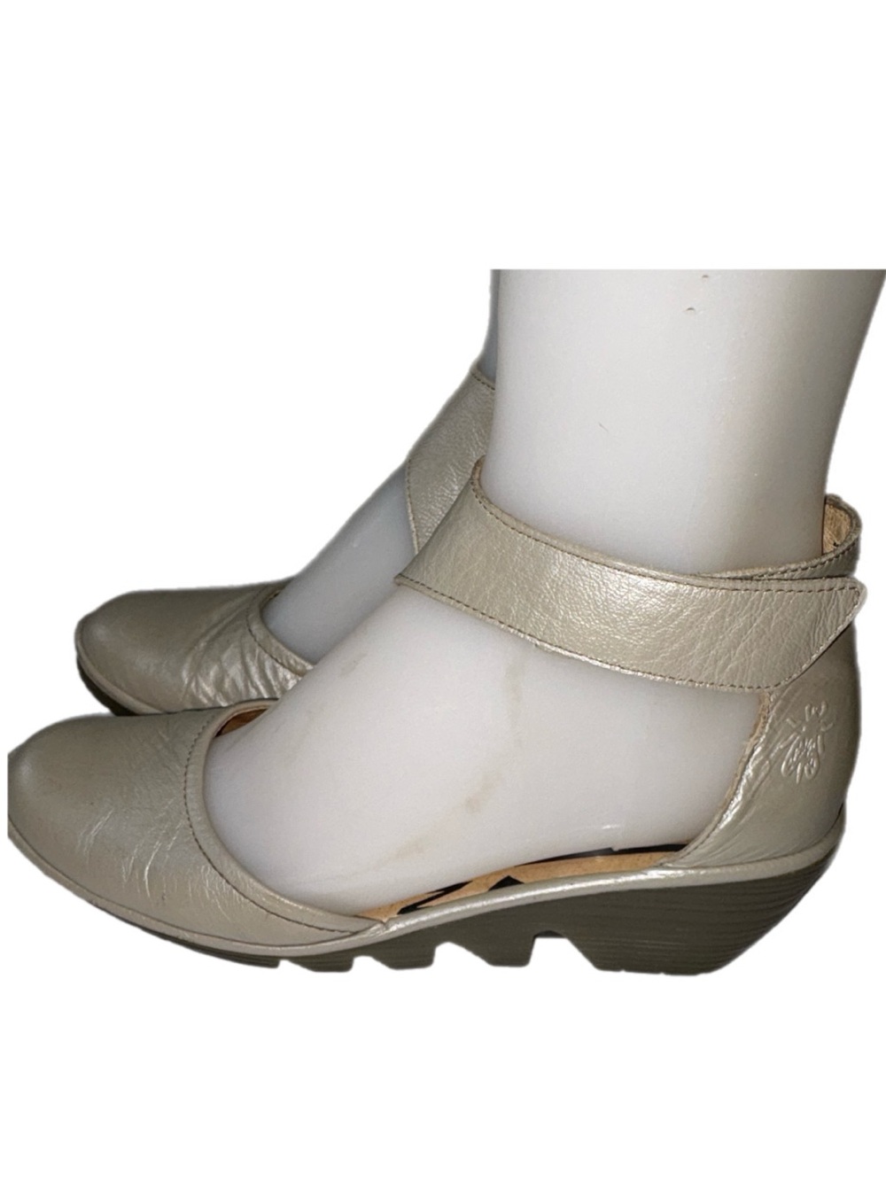 Fly London Women's Light Beige Ankle-Strap Wedge Heels